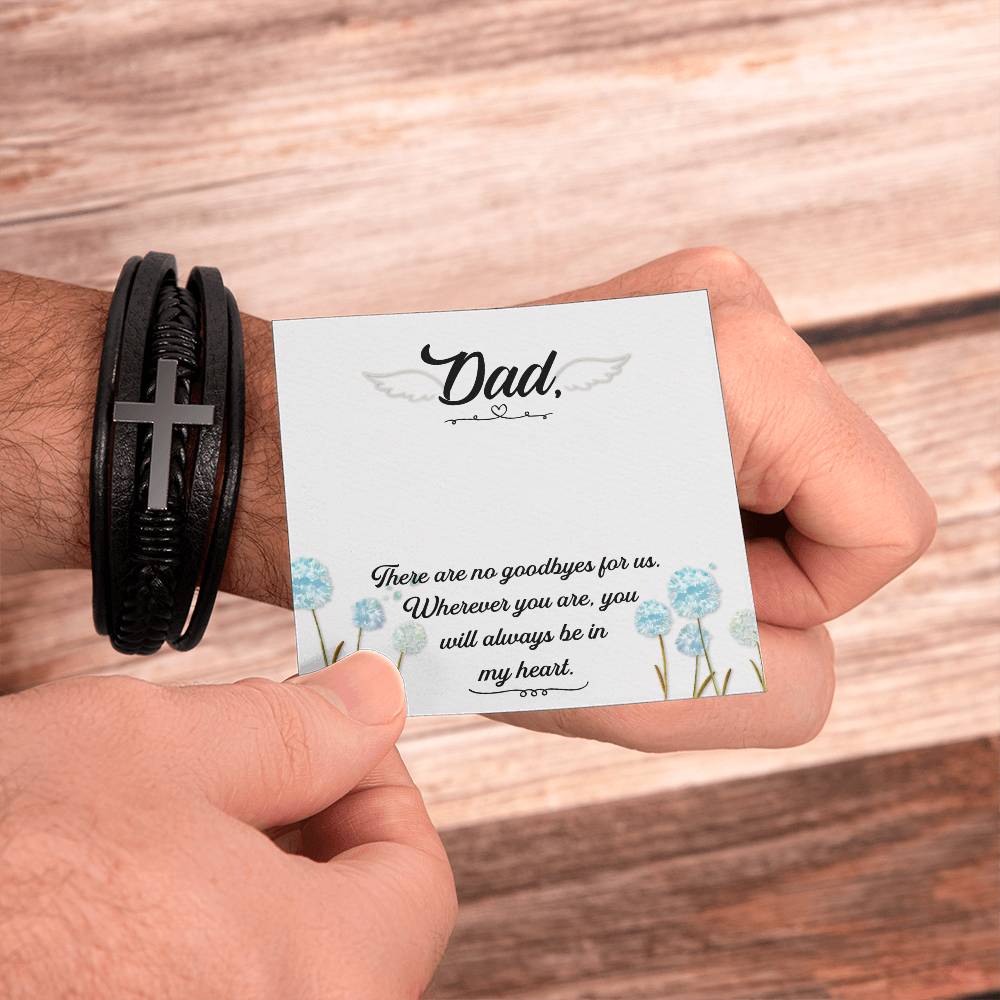 There Are No Goodbyes Men's Cross Bracelet - Vegan Leather with Stainless Steel-Express Your Love Gifts