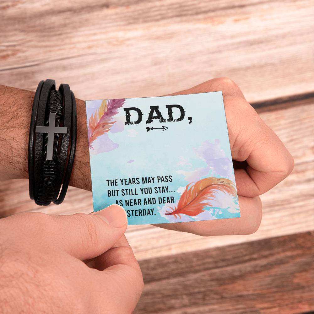 The Years May Pass Men's Cross Bracelet - Vegan Leather with Stainless Steel-Express Your Love Gifts