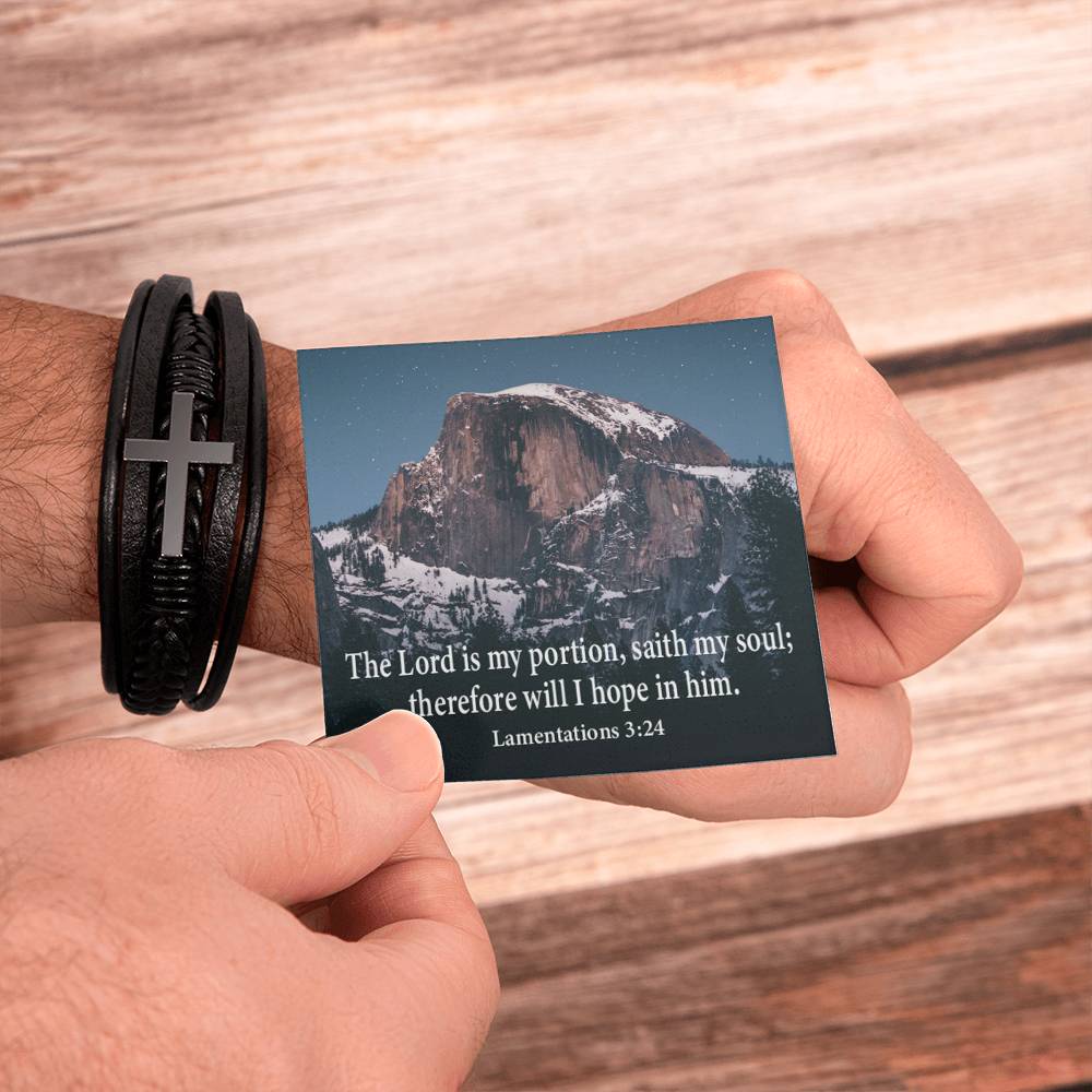 Hope in Him Lamentations 32:4 Men's Stainless Steel & Vegan Leather Cross Bracelet - Vegan Leather with Stainless Steel-Express Your Love Gifts