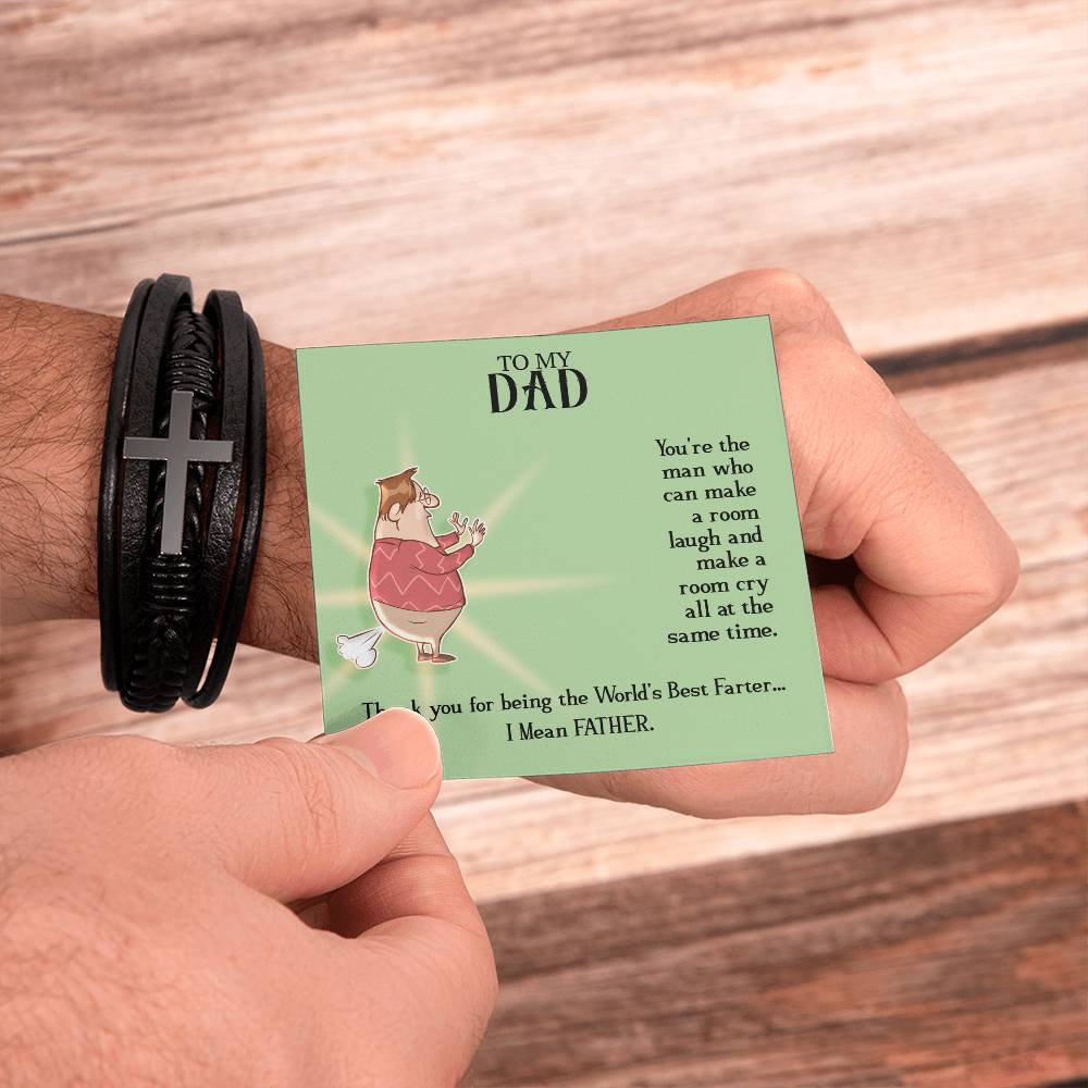 To My Dad You're the Man Men's Cross Bracelet - Vegan Leather with Stainless Steel-Express Your Love Gifts