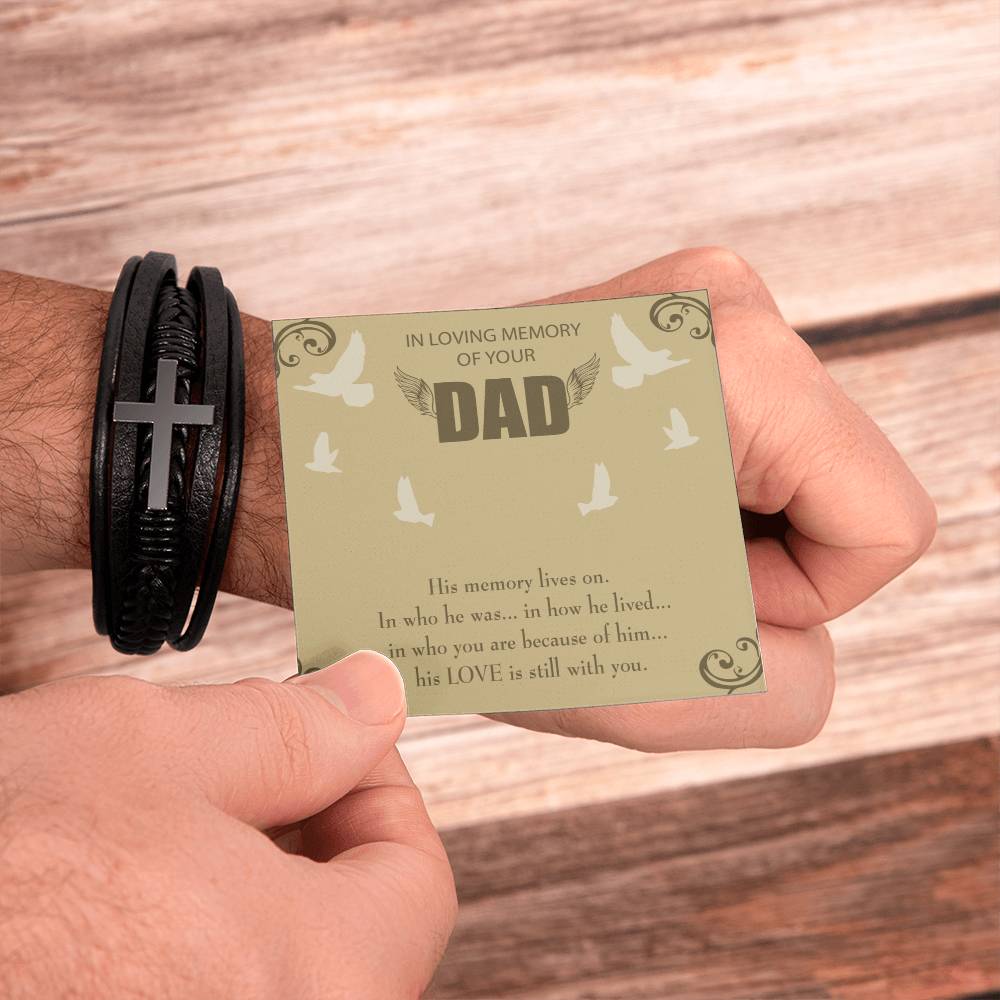 His Memory Lives On Men's Cross Bracelet - Vegan Leather with Stainless Steel-Express Your Love Gifts