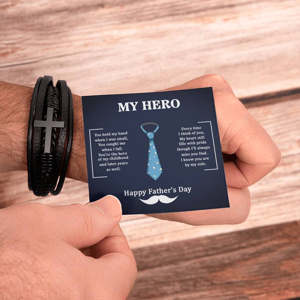 Dad My Hero Men's Cross Bracelet - Vegan Leather with Stainless Steel-Express Your Love Gifts