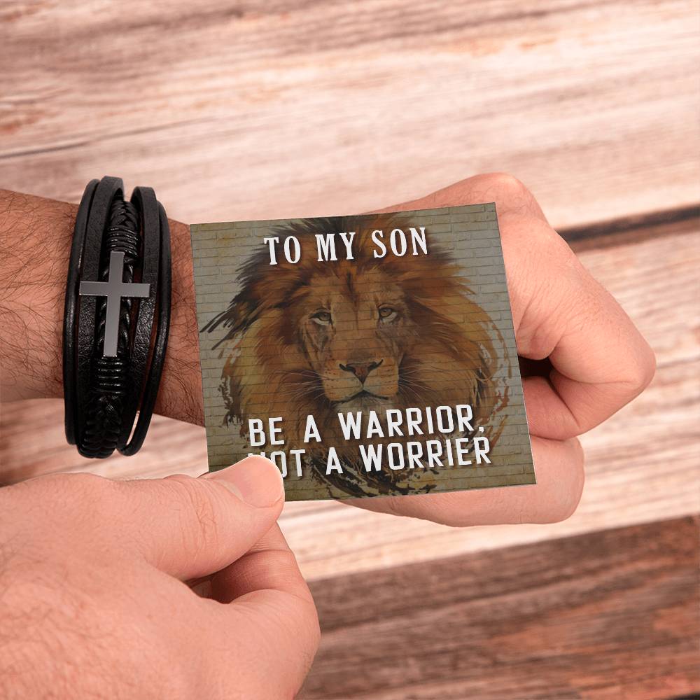 Be a Warrior Not a Worrier Men's Cross Bracelet - Vegan Leather with Stainless Steel-Express Your Love Gifts
