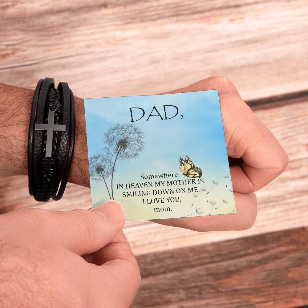 Somewhere in Heaven Men's Cross Bracelet - Vegan Leather with Stainless Steel-Express Your Love Gifts
