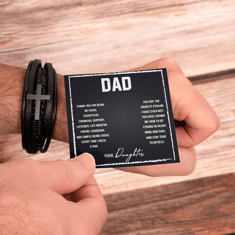 To Dad I Love You So Much Men's Cross Bracelet - Vegan Leather with Stainless Steel-Express Your Love Gifts