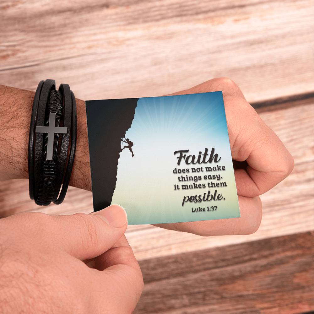 Faith Does Not Make Things Easy Men's Stainless Steel & Vegan Leather Cross Bracelet - Vegan Leather with Stainless Steel-Express Your Love Gifts