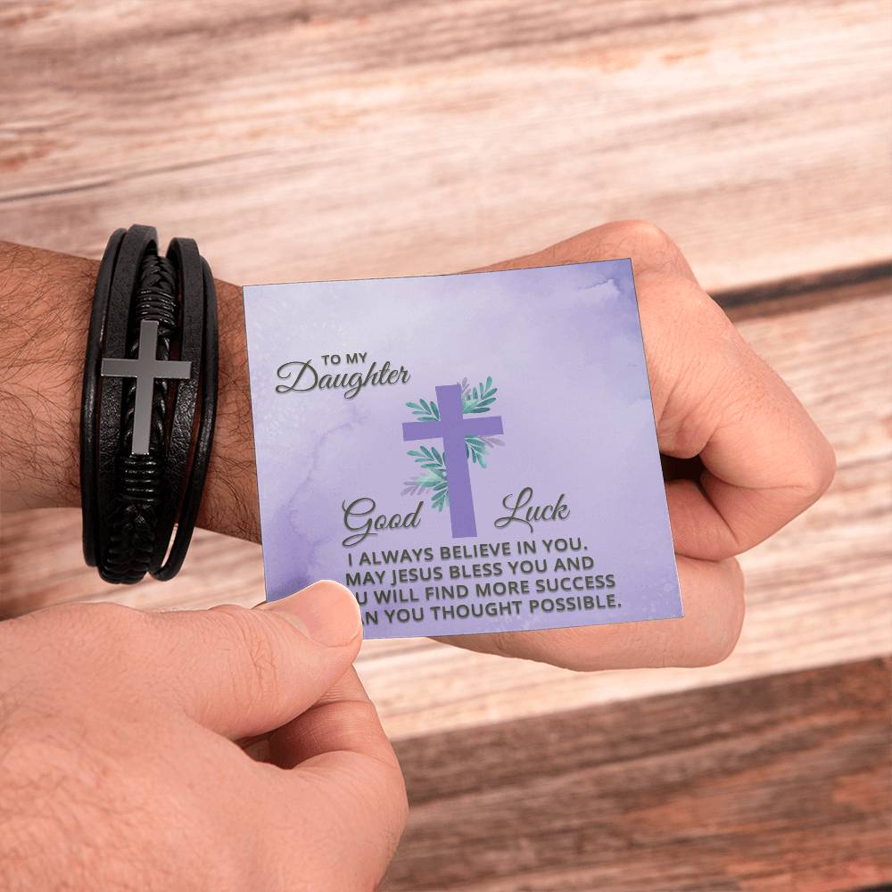 I Always Believe in You Men's Stainless Steel & Vegan Leather Cross Bracelet - Vegan Leather with Stainless Steel-Express Your Love Gifts