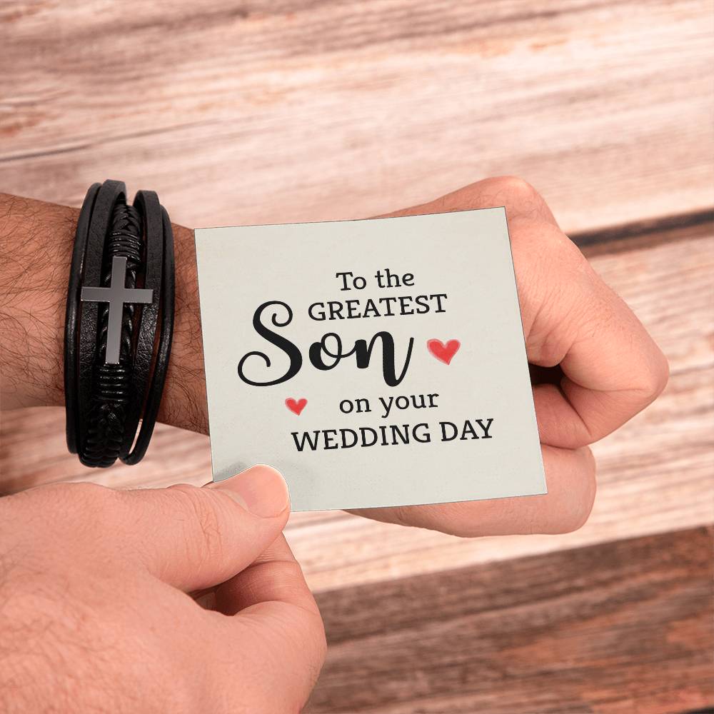 To The Greatest Son Men's Cross Bracelet - Vegan Leather with Stainless Steel-Express Your Love Gifts