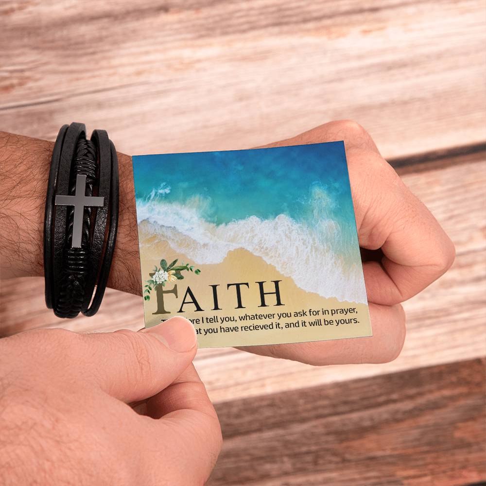 Therefor I Tell You Men's Stainless Steel & Vegan Leather Cross Bracelet - Vegan Leather with Stainless Steel-Express Your Love Gifts