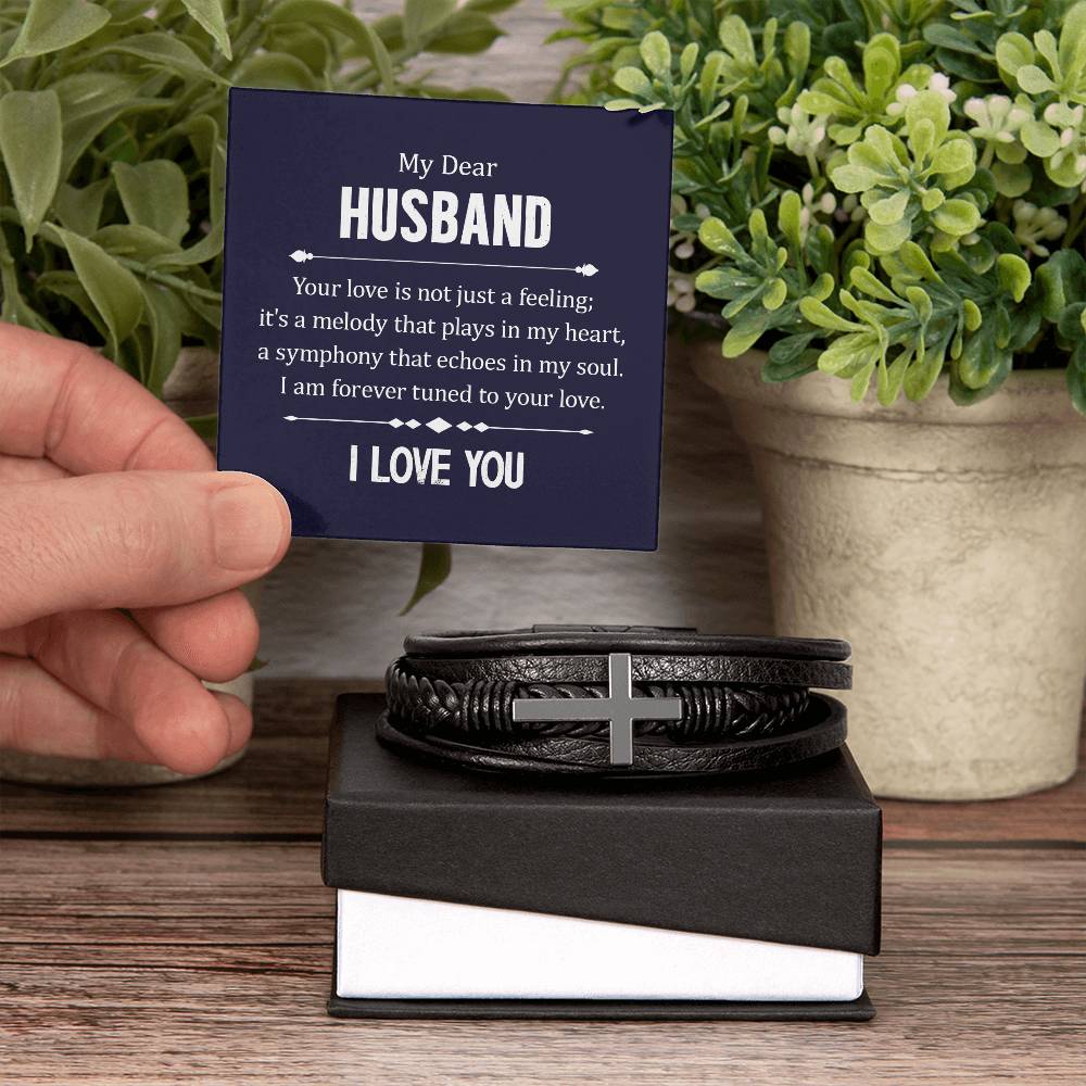 To My Husband Your Love is Not Just a Feeling Men's Cross Bracelet - Vegan Leather with Stainless Steel-Express Your Love Gifts