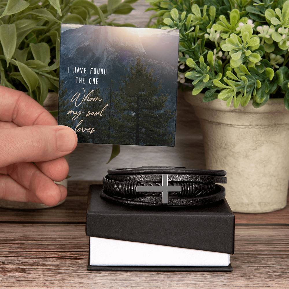 I Have Found the One Men's Cross Bracelet - Vegan Leather with Stainless Steel-Express Your Love Gifts