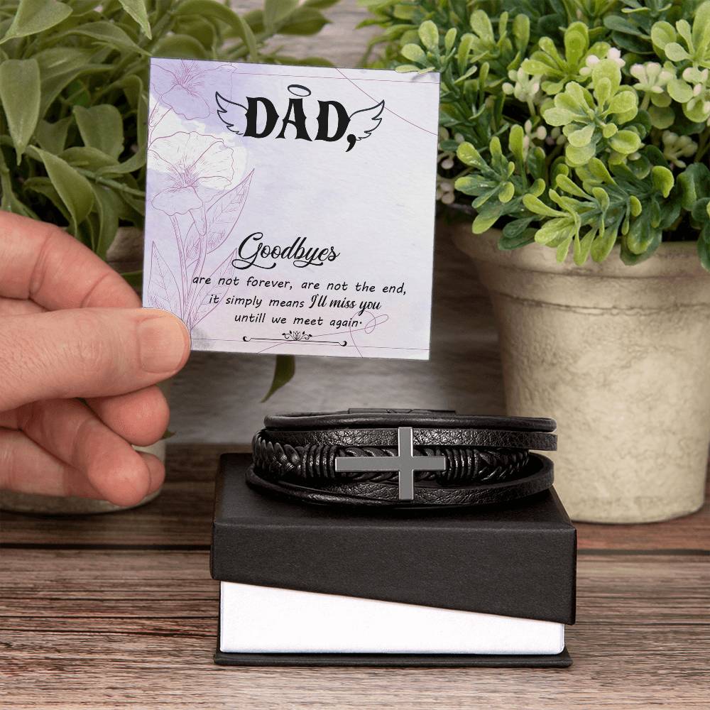 Goodbye Aren't Forever Men's Cross Bracelet - Vegan Leather with Stainless Steel-Express Your Love Gifts