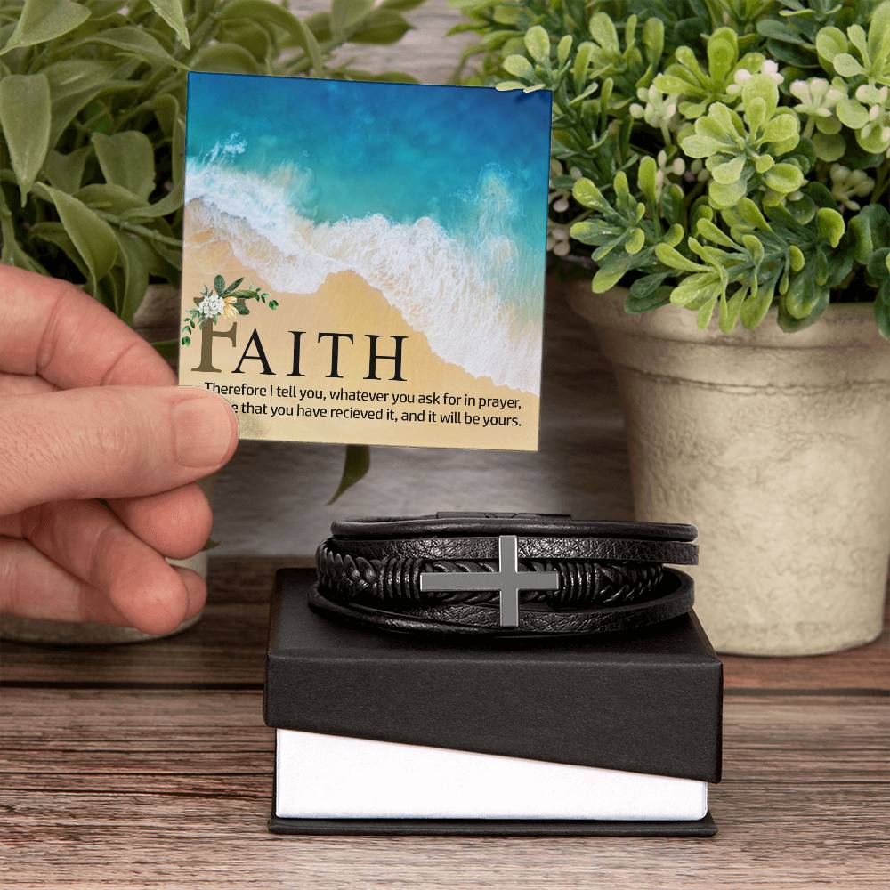 Therefor I Tell You Men's Stainless Steel & Vegan Leather Cross Bracelet - Vegan Leather with Stainless Steel-Express Your Love Gifts