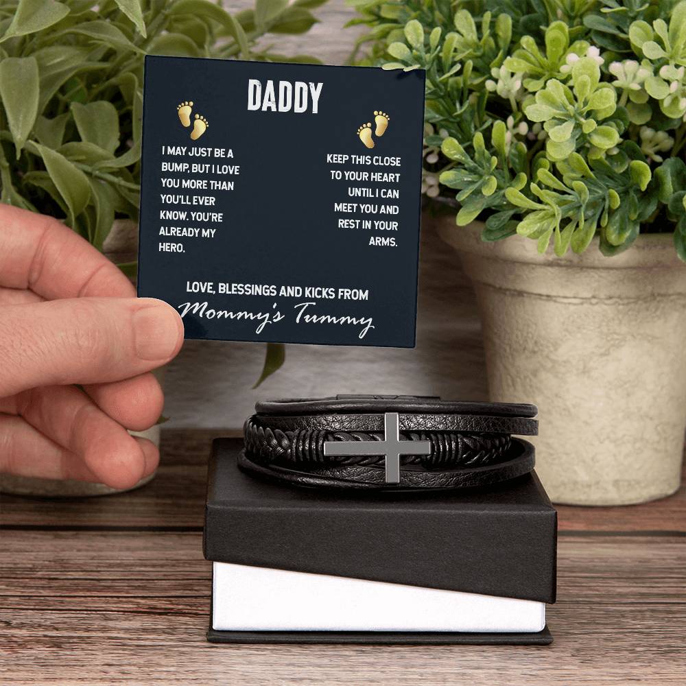 Dadd I May Just be a Bump Men's Cross Bracelet - Vegan Leather with Stainless Steel-Express Your Love Gifts