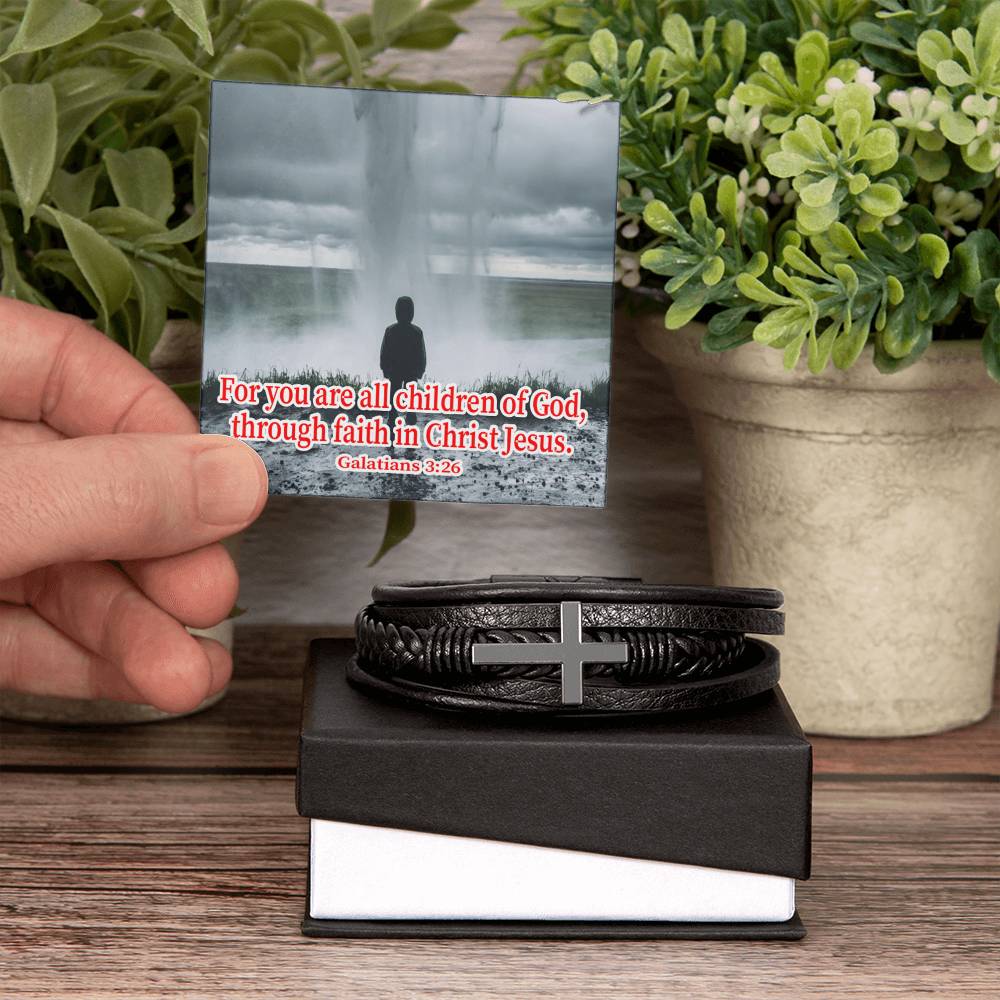 Child of God Galatians 3:26 Men's Stainless Steel & Vegan Leather Cross Bracelet - Vegan Leather with Stainless Steel-Express Your Love Gifts