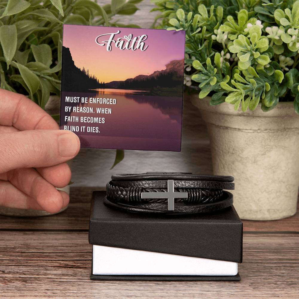 Must be Enforced Men's Stainless Steel & Vegan Leather Cross Bracelet - Vegan Leather with Stainless Steel-Express Your Love Gifts