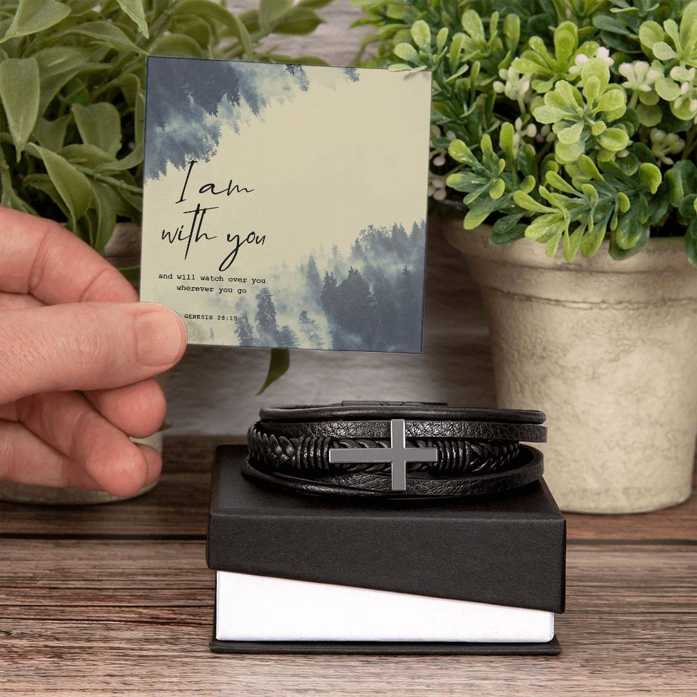 I Am With You Men's Cross Bracelet - Vegan Leather with Stainless Steel-Express Your Love Gifts