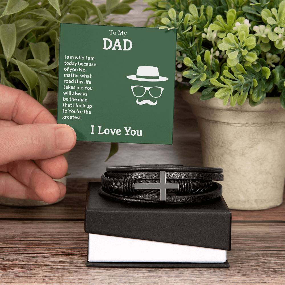 To My Dad You're the Greatest Men's Cross Bracelet - Vegan Leather with Stainless Steel-Express Your Love Gifts