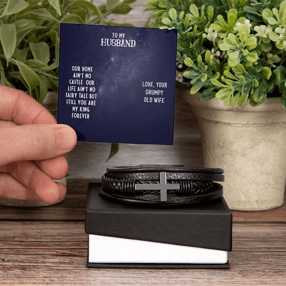 To My Husband Our Home Men's Cross Bracelet - Vegan Leather with Stainless Steel-Express Your Love Gifts