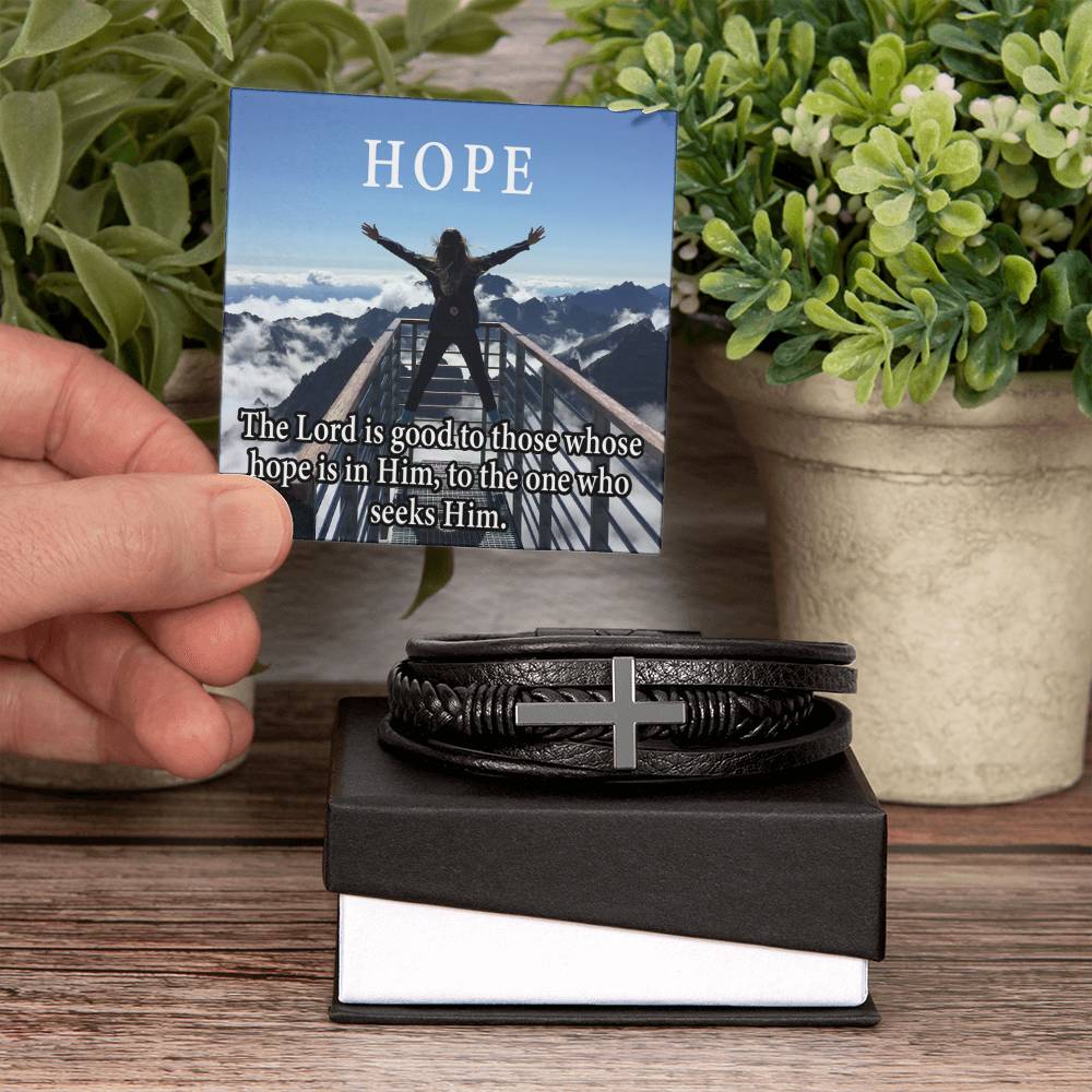 Hope is in Him Men's Stainless Steel & Vegan Leather Cross Bracelet - Vegan Leather with Stainless Steel-Express Your Love Gifts
