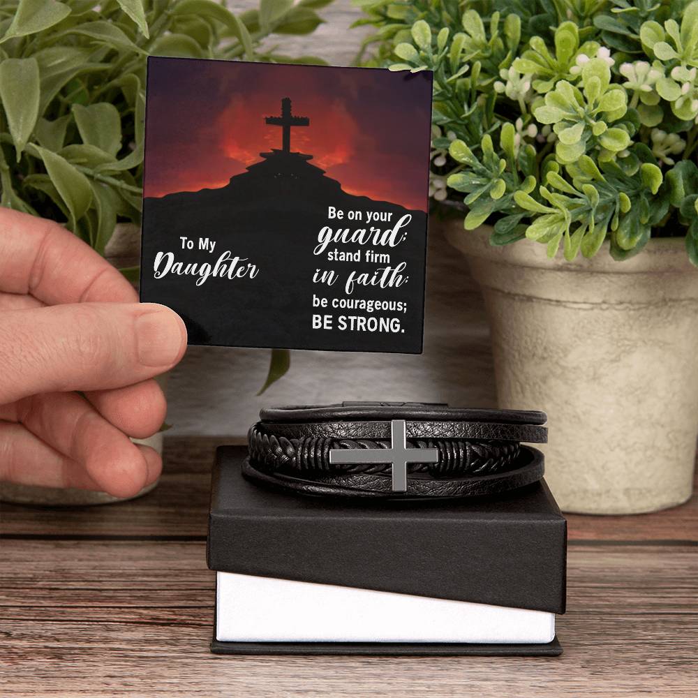 To My Daughter Stand Firm in Faith Stainless Steel & Vegan Leather Cross Bracelet-Express Your Love Gifts