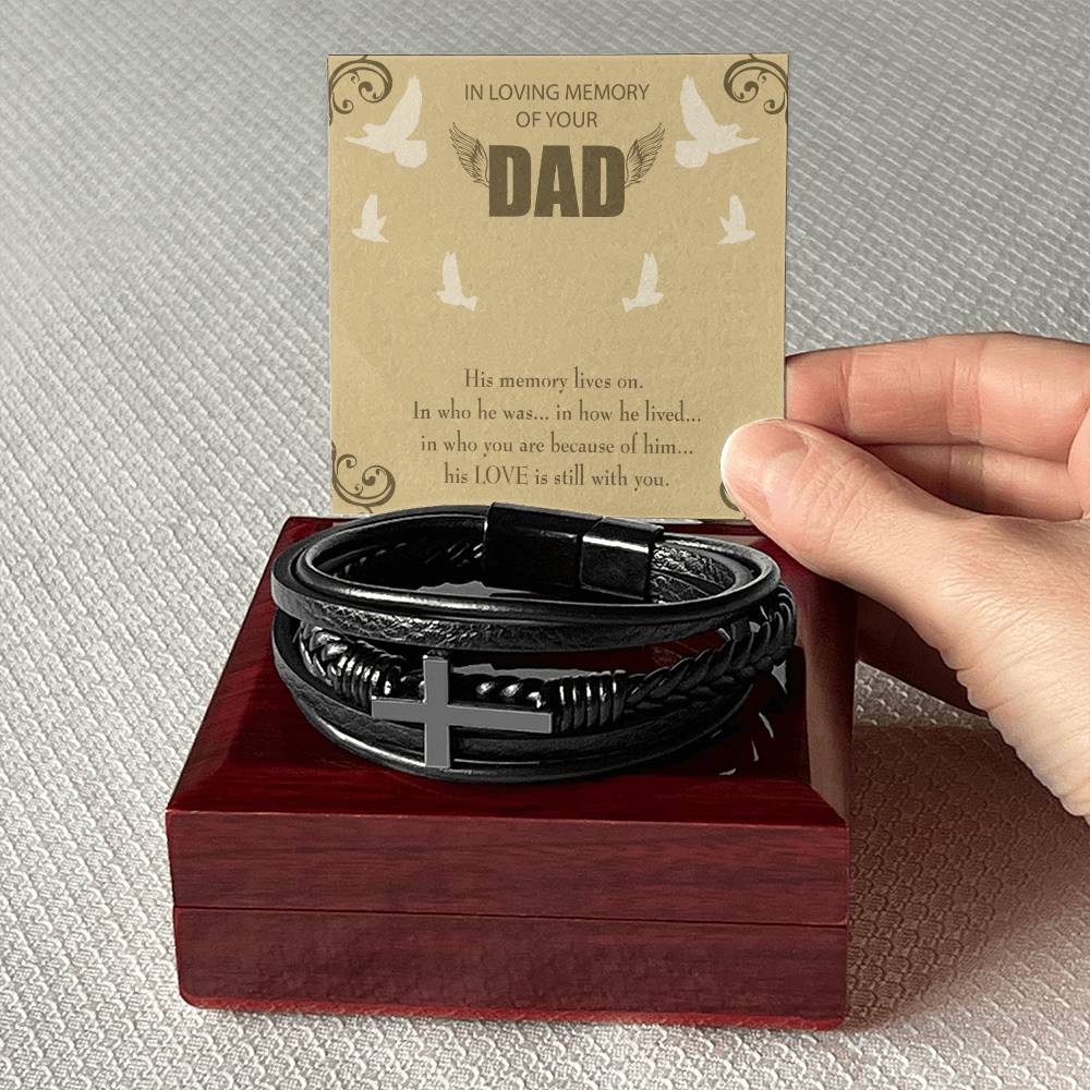 His Memory Lives On Men's Cross Bracelet - Vegan Leather with Stainless Steel-Express Your Love Gifts
