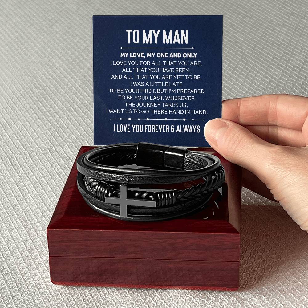 To My Man My Love My One and Only Men's Cross Bracelet - Vegan Leather with Stainless Steel-Express Your Love Gifts