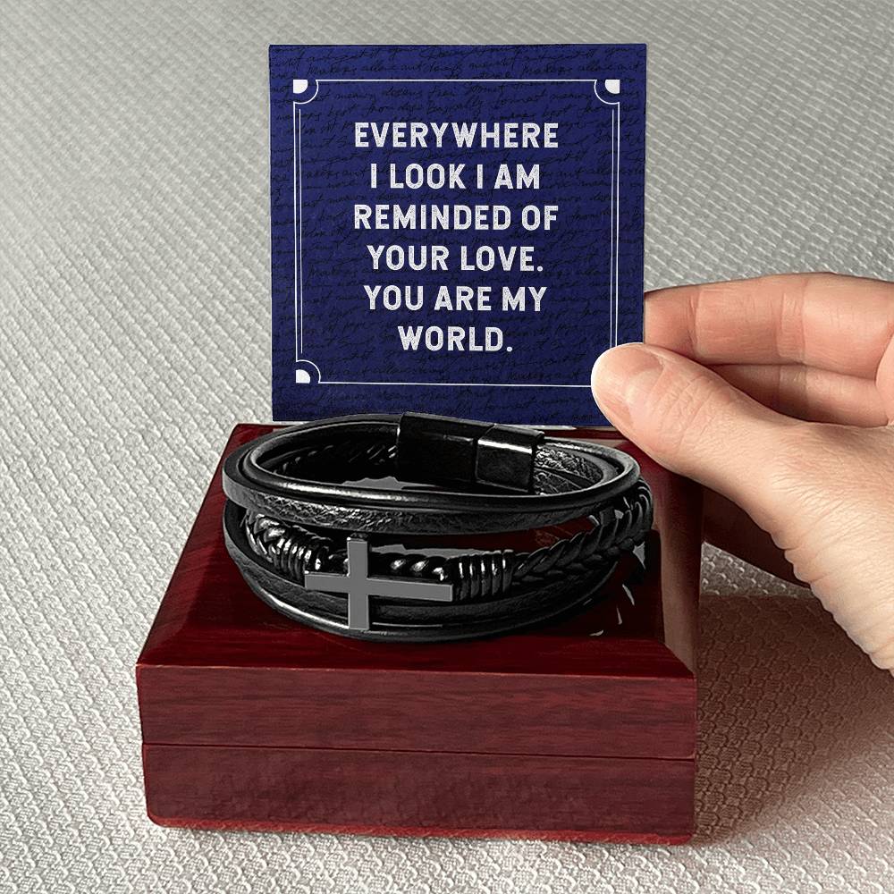 Everywhere I Look Men's Cross Bracelet - Vegan Leather with Stainless Steel-Express Your Love Gifts