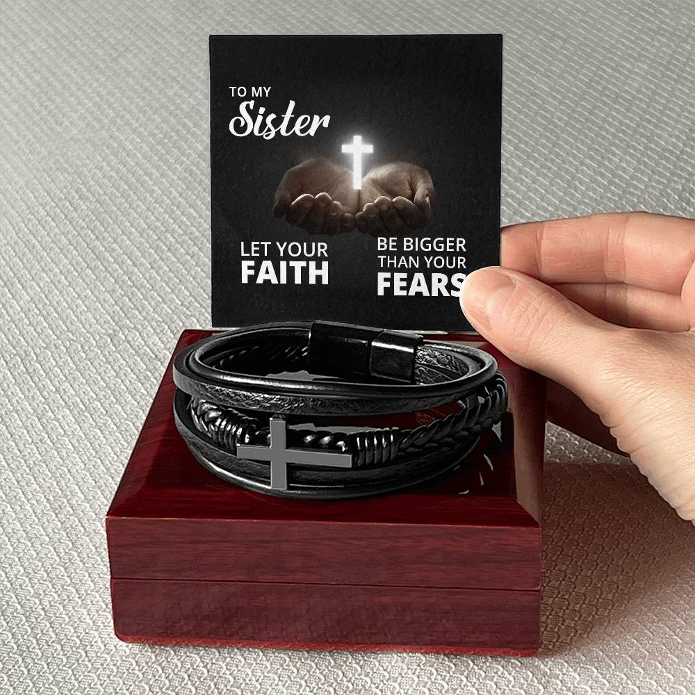 Let Your Faith Be Bigger Than Your Fears Isaiah 41:10 Men's Stainless Steel & Vegan Leather Cross Bracelet - Vegan Leather with Stainless Steel-Express Your Love Gifts