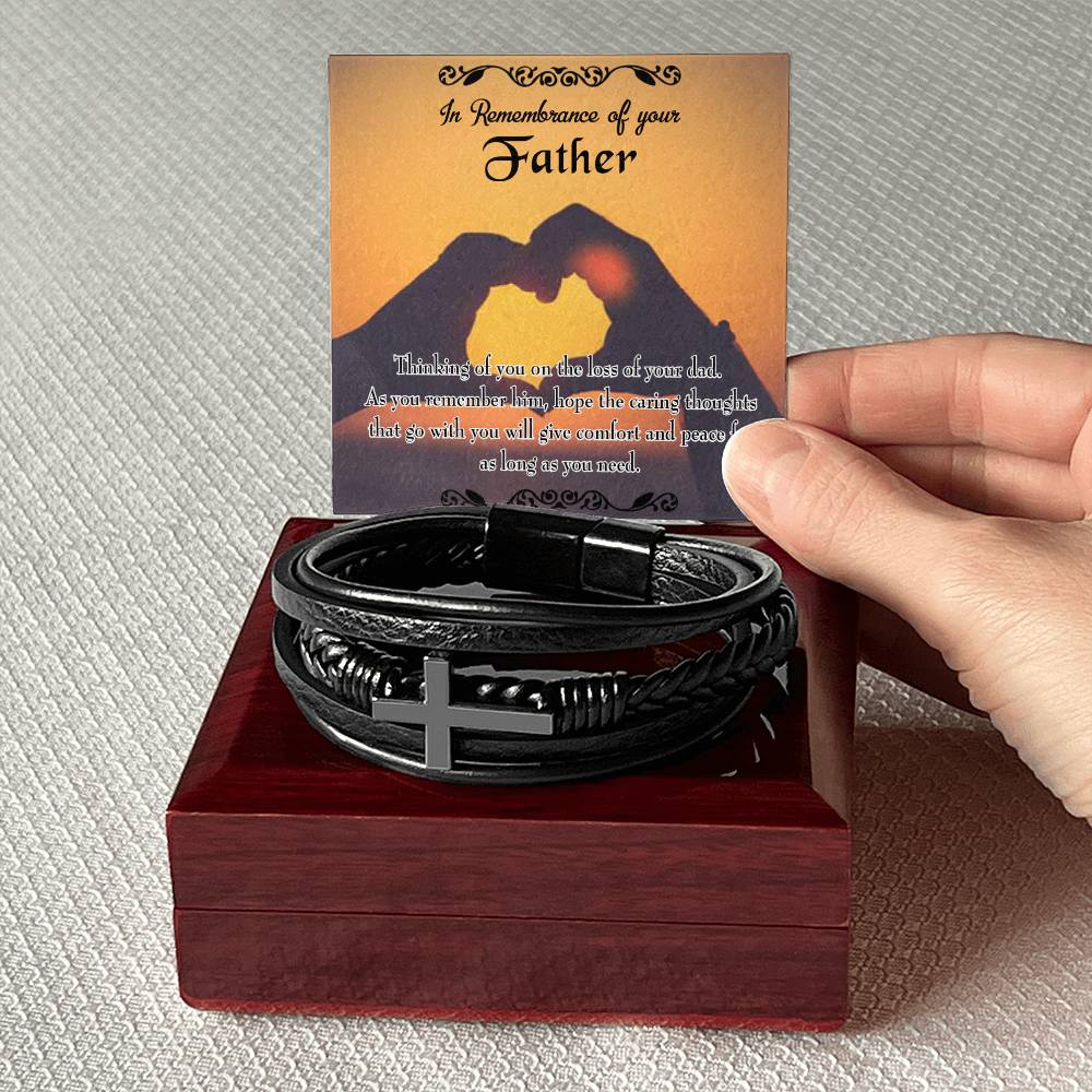 Thinking of You Men's Cross Bracelet - Vegan Leather with Stainless Steel-Express Your Love Gifts