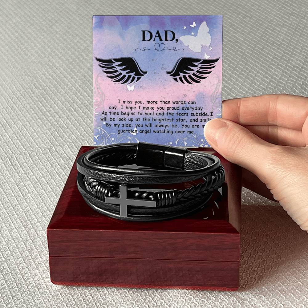 I Miss You More Than Words Men's Cross Bracelet - Vegan Leather with Stainless Steel-Express Your Love Gifts
