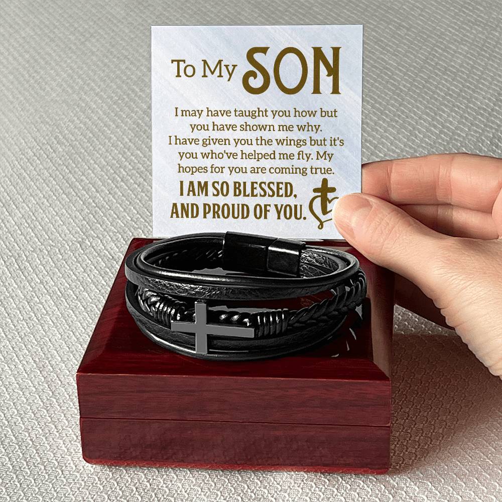 To My Son I Am So Blessed Men's Cross Bracelet - Vegan Leather with Stainless Steel-Express Your Love Gifts