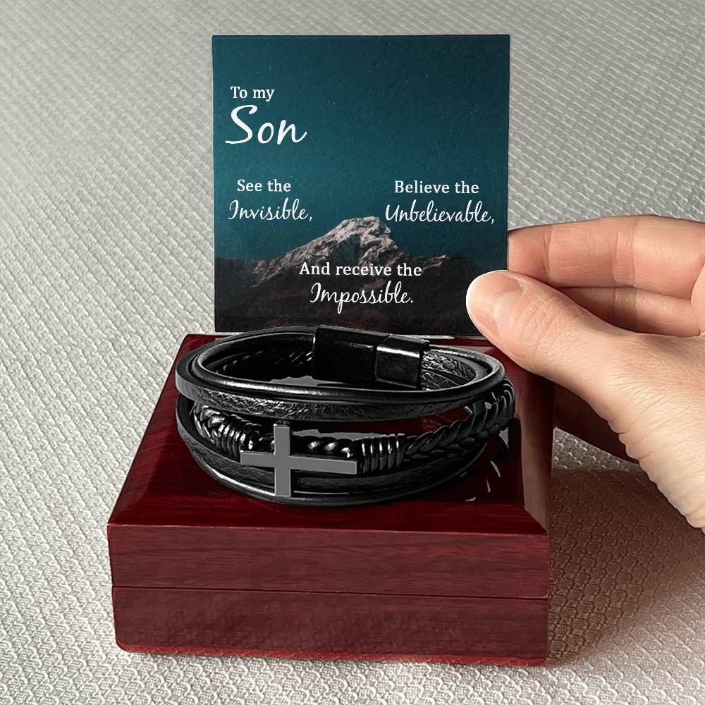 See the Invisible Men's Stainless Steel & Vegan Leather Cross Bracelet - Vegan Leather with Stainless Steel-Express Your Love Gifts