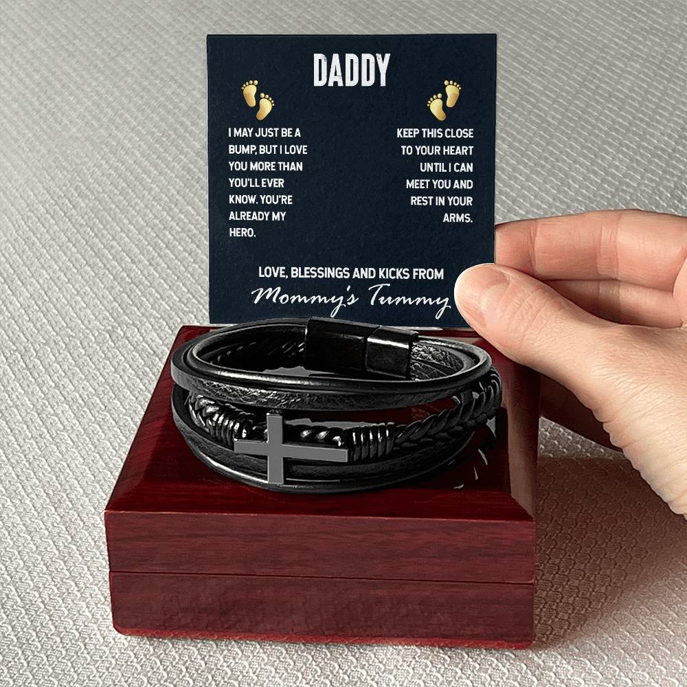 Dadd I May Just be a Bump Men's Cross Bracelet - Vegan Leather with Stainless Steel-Express Your Love Gifts