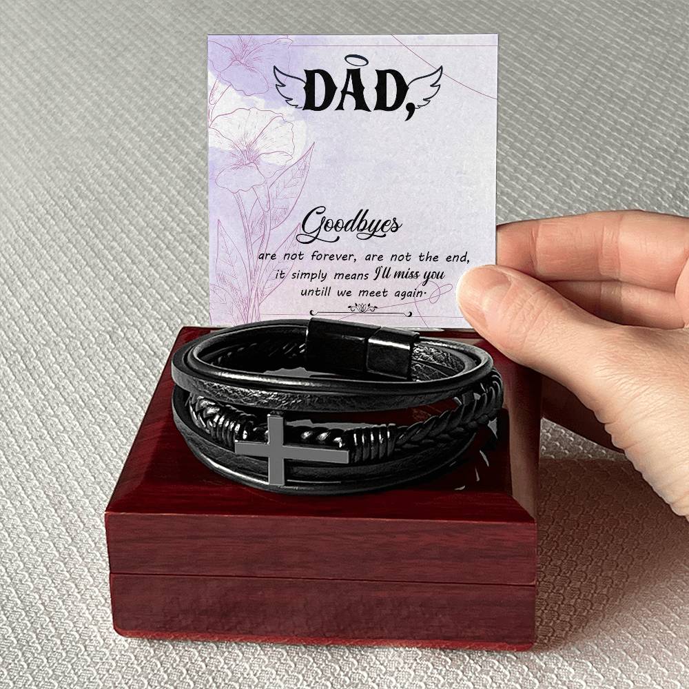 Goodbye Aren't Forever Men's Cross Bracelet - Vegan Leather with Stainless Steel-Express Your Love Gifts