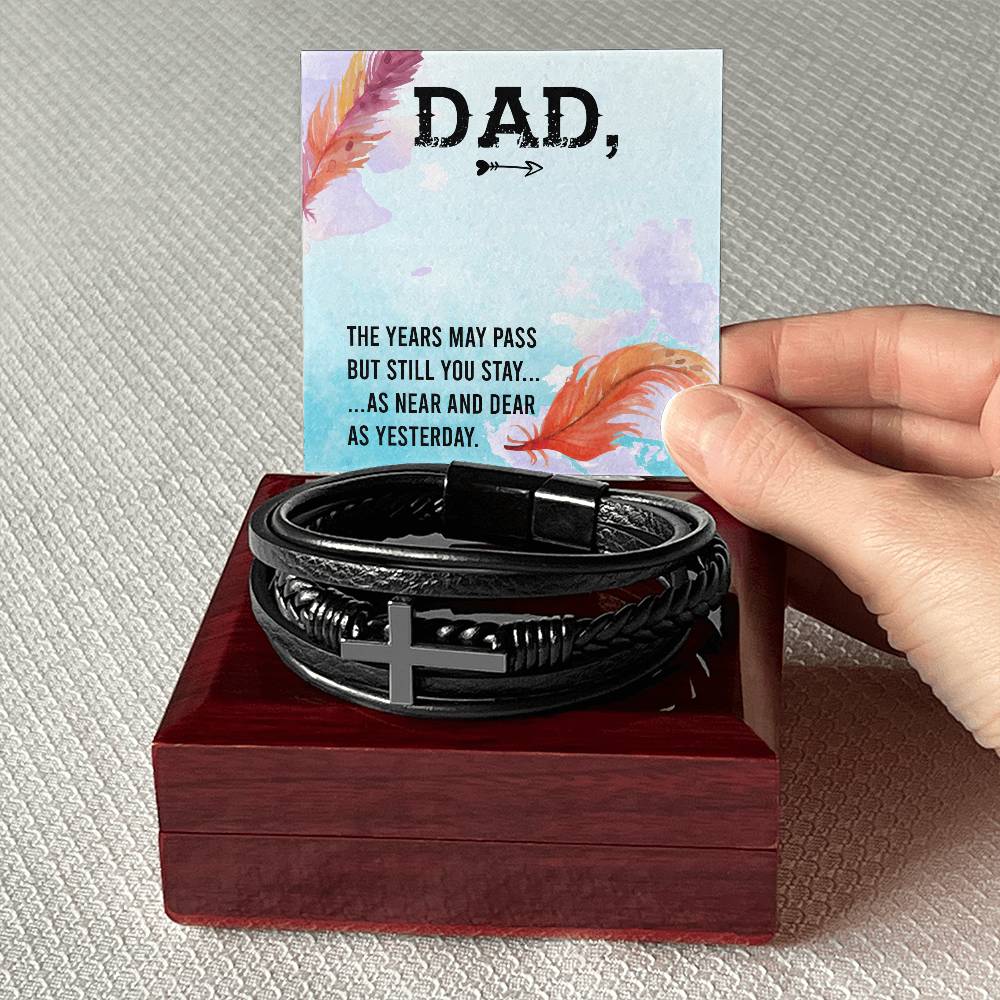 The Years May Pass Men's Cross Bracelet - Vegan Leather with Stainless Steel-Express Your Love Gifts