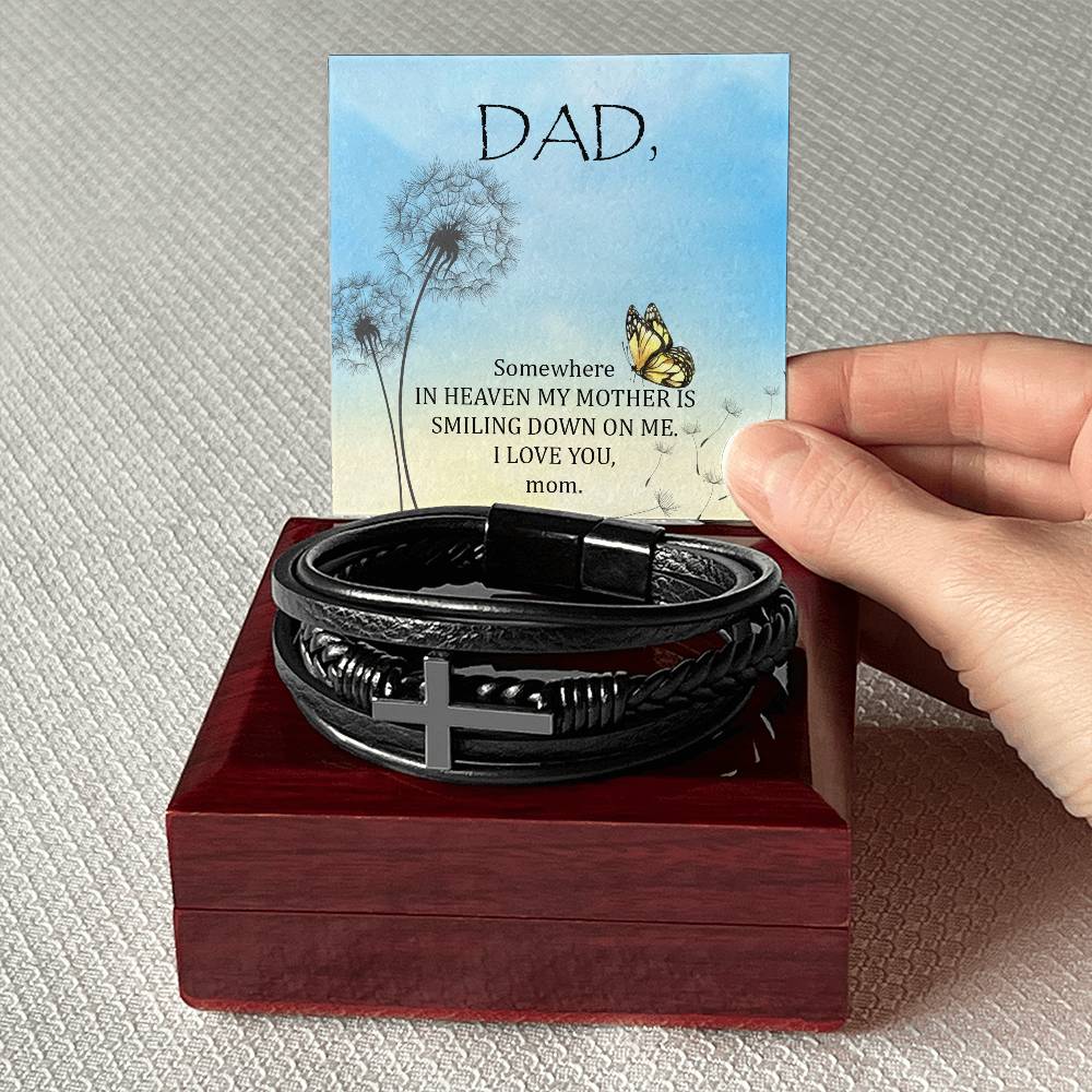 Somewhere in Heaven Men's Cross Bracelet - Vegan Leather with Stainless Steel-Express Your Love Gifts