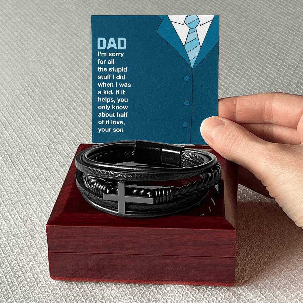 To My Dad You Only Know About Half Men's Cross Bracelet - Vegan Leather with Stainless Steel-Express Your Love Gifts