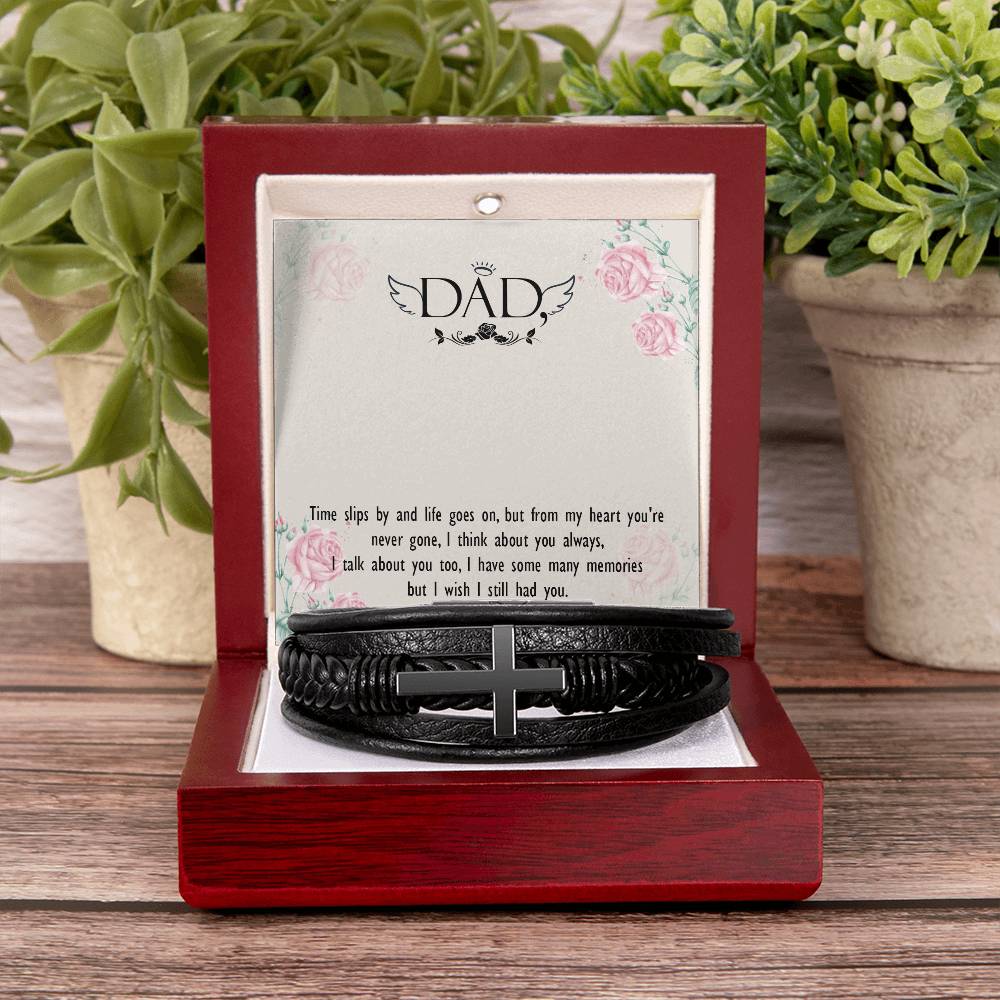 Time Slips By Men's Cross Bracelet - Vegan Leather with Stainless Steel-Express Your Love Gifts