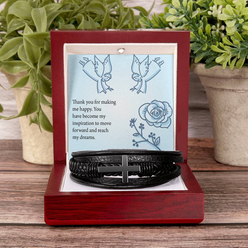 You're my Inspiration Thessalonians Men's Stainless Steel & Vegan Leather Cross Bracelet - Vegan Leather with Stainless Steel-Express Your Love Gifts