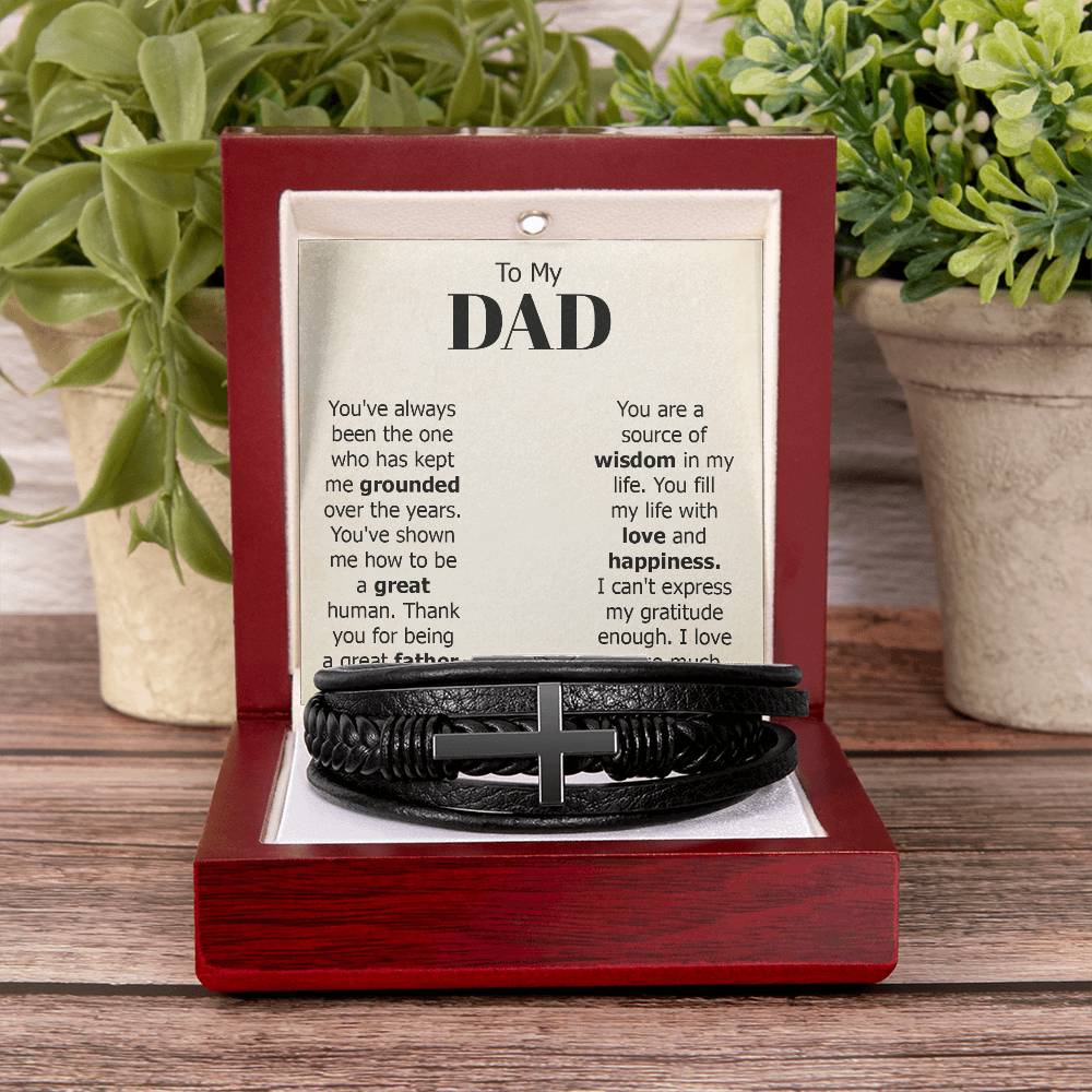To My Dad You've Always Been the One Men's Cross Bracelet - Vegan Leather with Stainless Steel-Express Your Love Gifts