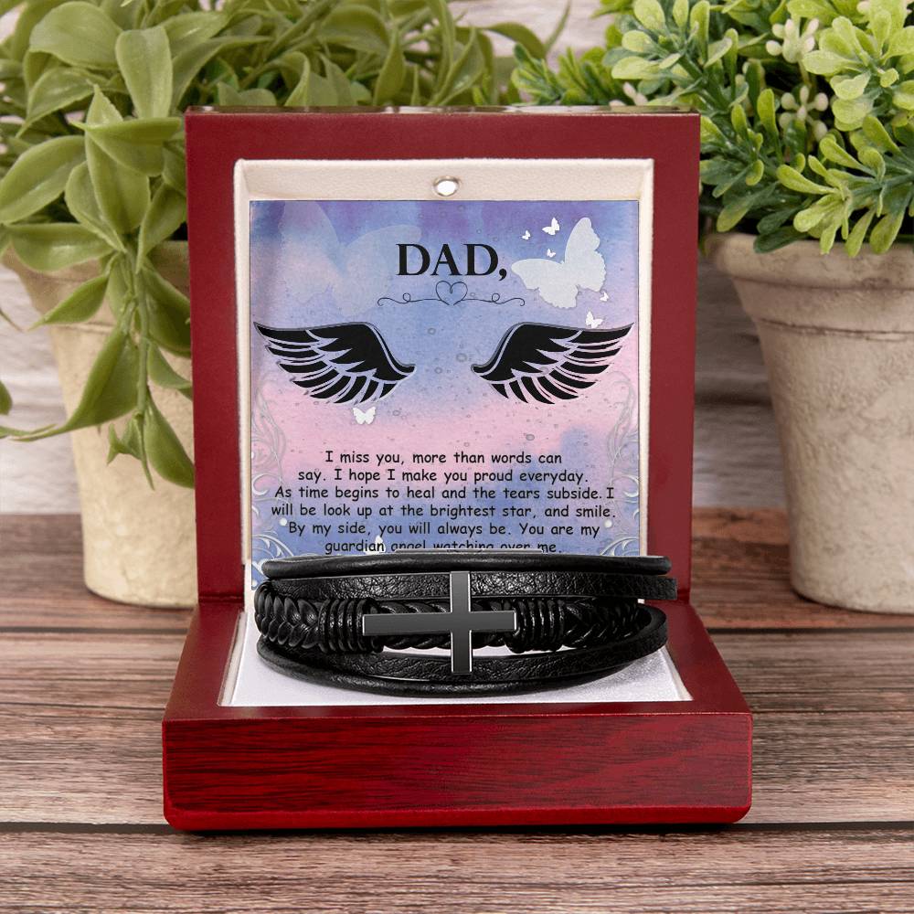 I Miss You More Than Words Men's Cross Bracelet - Vegan Leather with Stainless Steel-Express Your Love Gifts