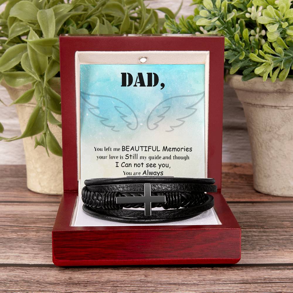Dad You Left Me Men's Cross Bracelet - Vegan Leather with Stainless Steel-Express Your Love Gifts