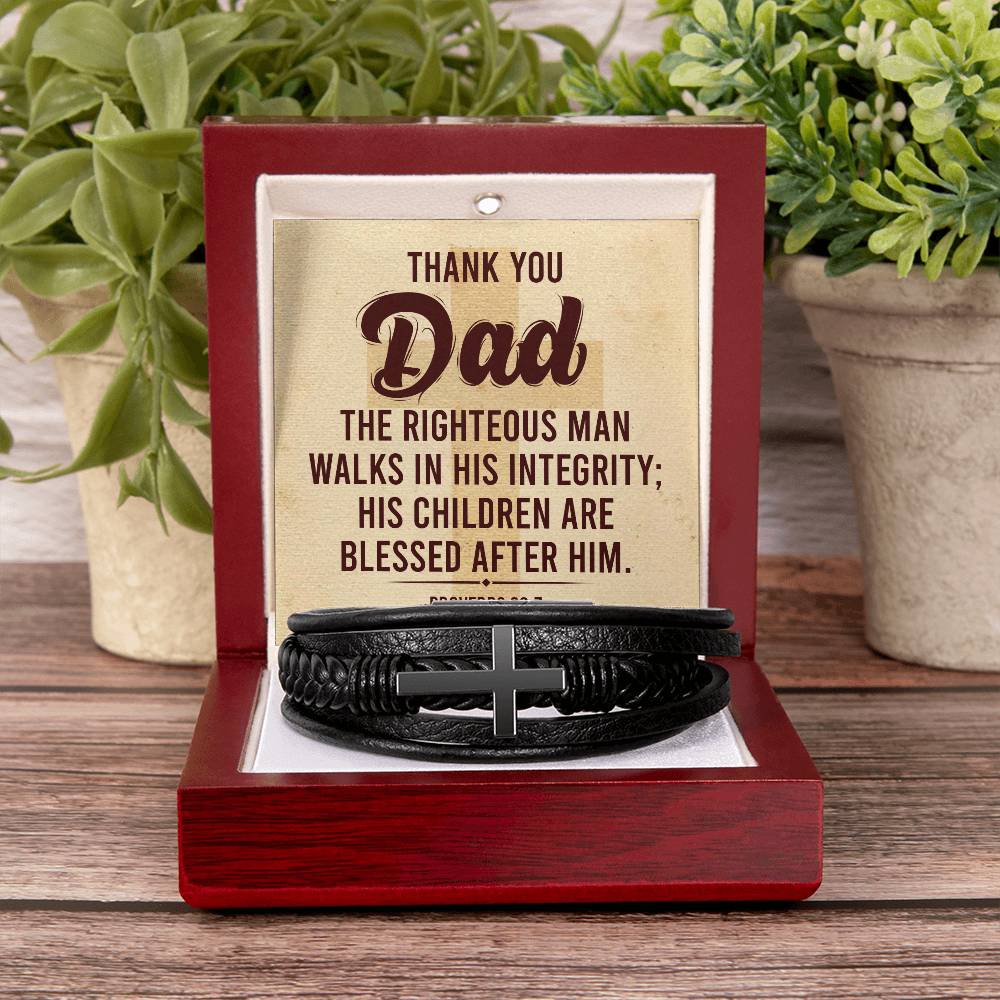 Righteousman Dad Men's Cross Bracelet - Vegan Leather with Stainless Steel-Express Your Love Gifts