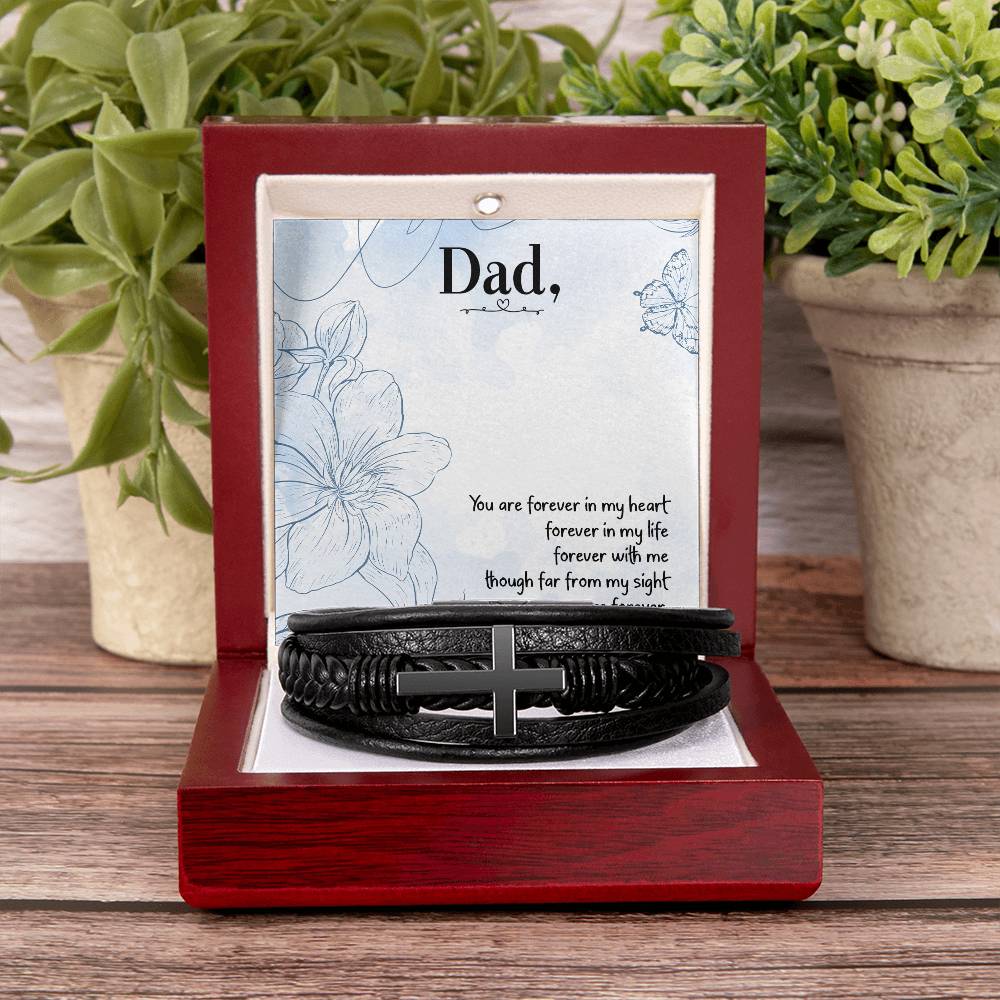 You are Forever in My Heart Dad Men's Cross Bracelet - Vegan Leather with Stainless Steel-Express Your Love Gifts