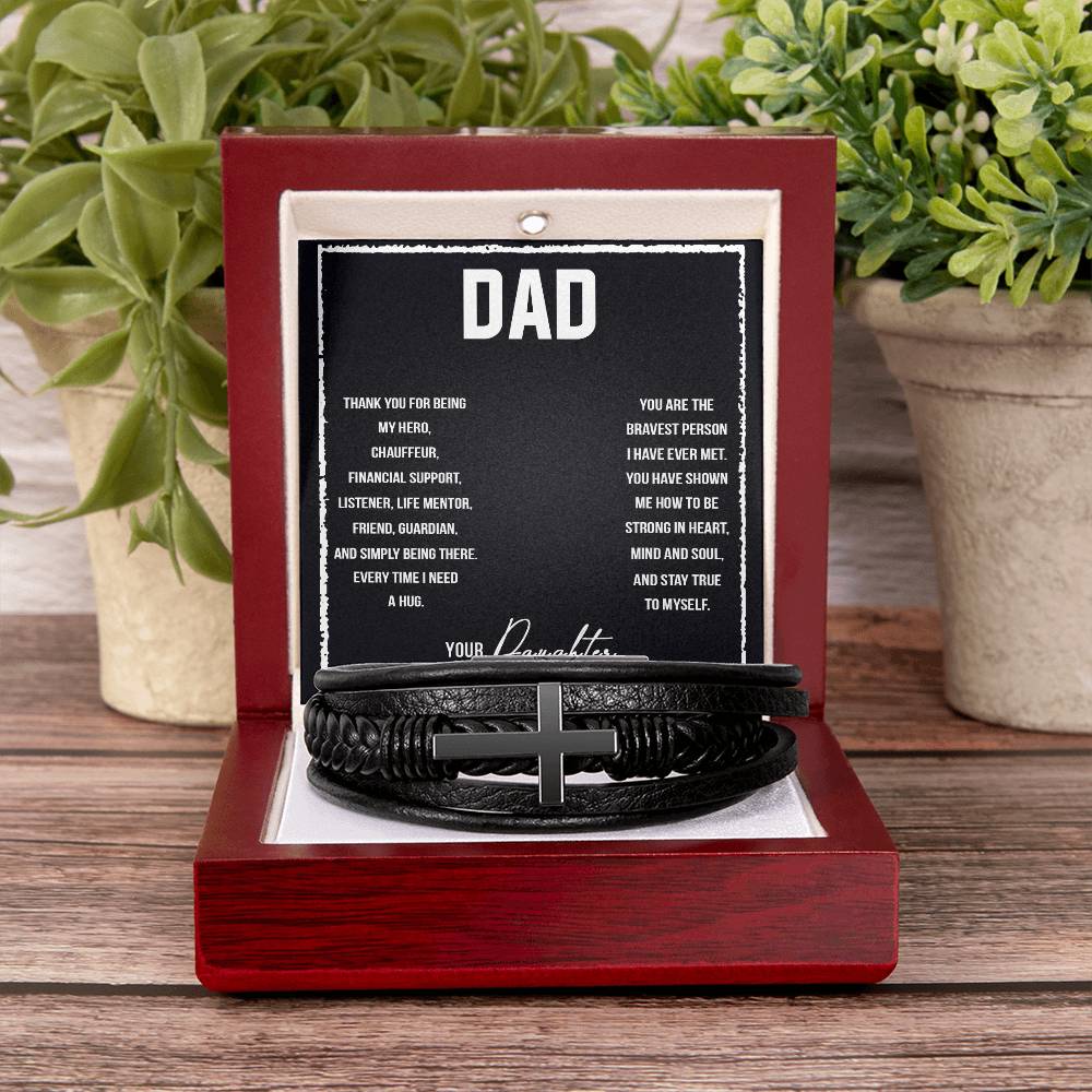 To Dad I Love You So Much Men's Cross Bracelet - Vegan Leather with Stainless Steel-Express Your Love Gifts