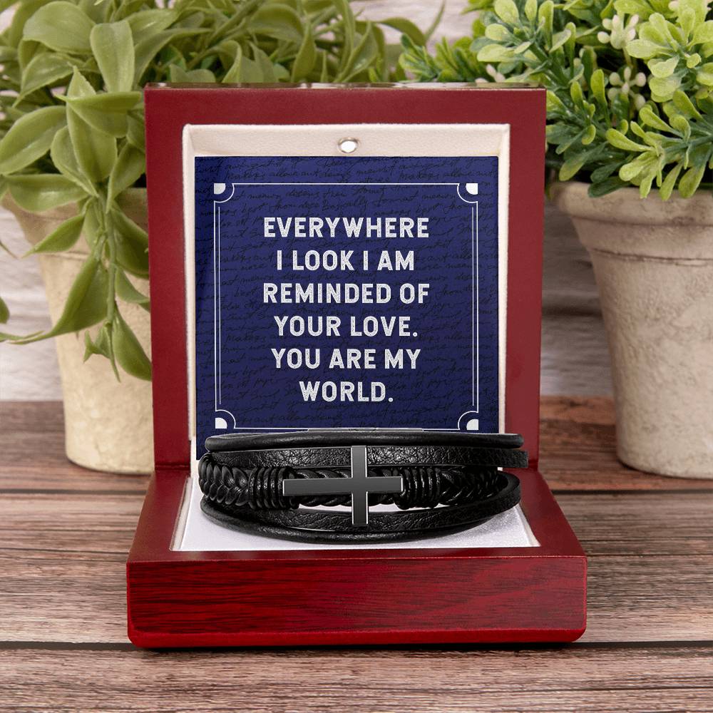 Everywhere I Look Men's Cross Bracelet - Vegan Leather with Stainless Steel-Express Your Love Gifts