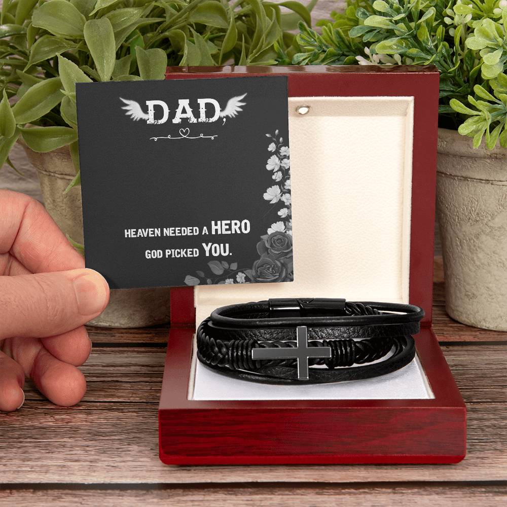 Heaven Needed a Hero Men's Cross Bracelet - Vegan Leather with Stainless Steel-Express Your Love Gifts