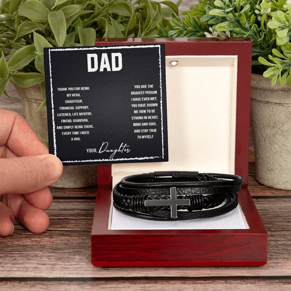 To Dad I Love You So Much Men's Cross Bracelet - Vegan Leather with Stainless Steel-Express Your Love Gifts