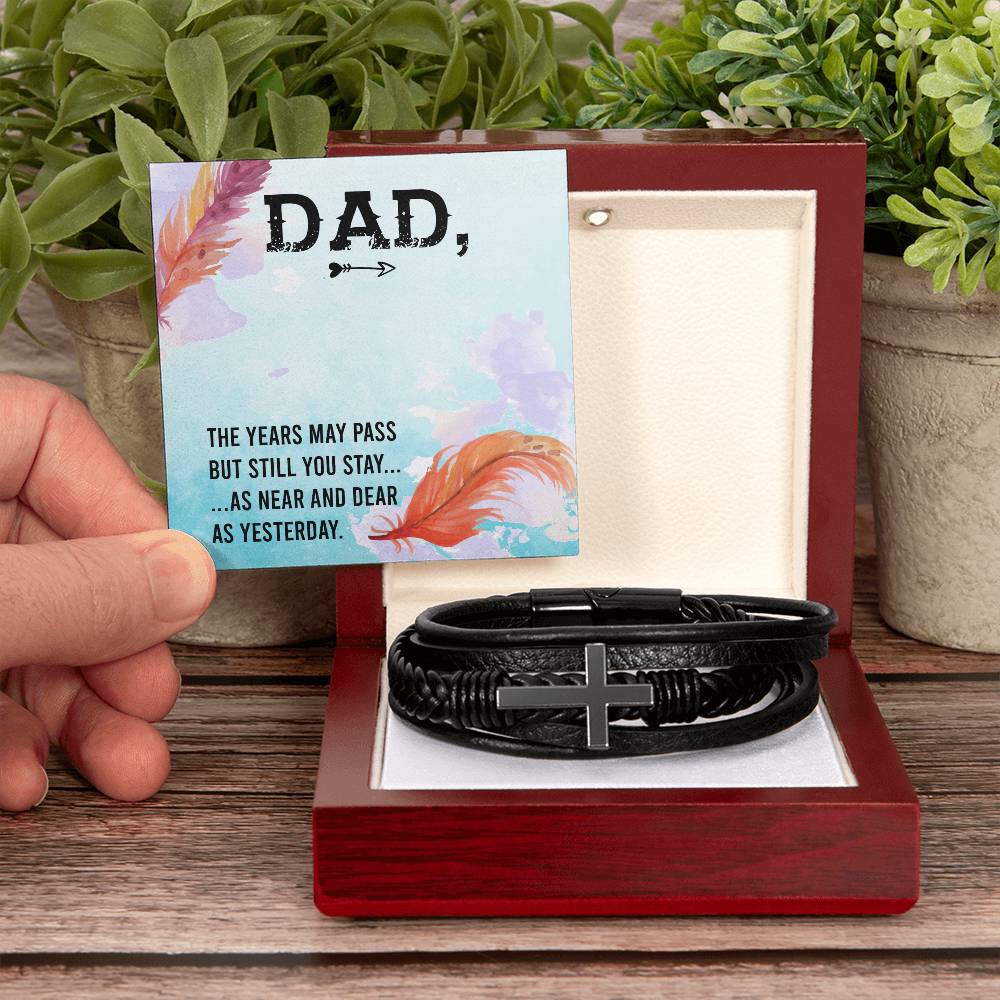 The Years May Pass Men's Cross Bracelet - Vegan Leather with Stainless Steel-Express Your Love Gifts